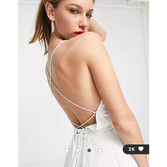 ASOS DESIGN cami wrap mini dress with lace-up back in white size 8 - Picture 2 of 7